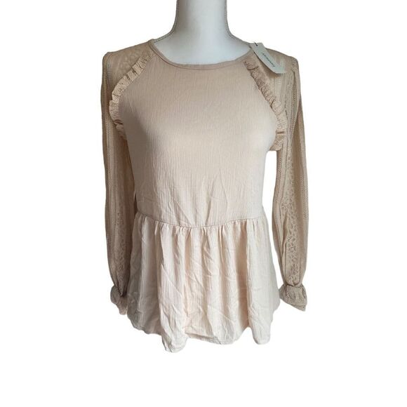 Francesca’s Peplum Lace Top Beige Sz XXS NWT - Picture 1 of 7